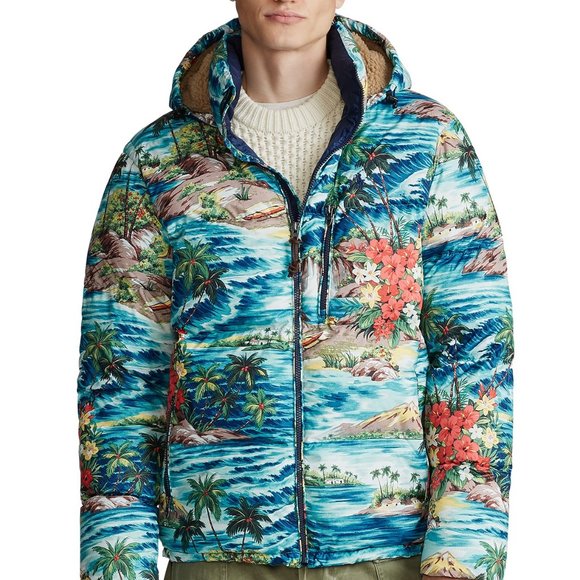 POLO RALPH LAUREN Men's Outrigger Hawaiian-Print Down Jacket Coat L NEW